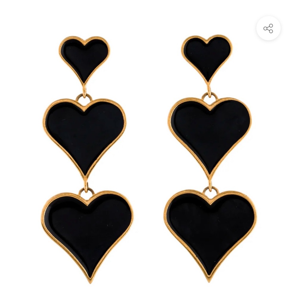 Saint Laurent black three heart drop enamel earrings, excellent condition